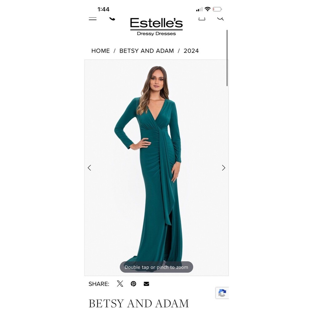 Betsy & Adam Long-Sleeve Cascade Ruffle Stretch Jersey Gown NWT